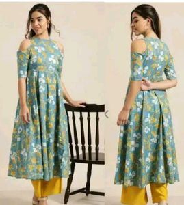 Shoulder Cut Grown Kurti With Plazo