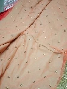 Peach Pearl Embellished Saree