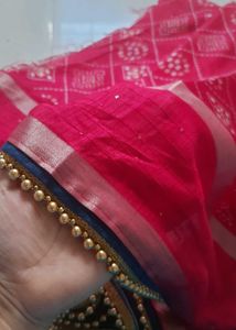 Red Diamond Print Fabric with Trim Handmade