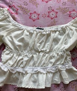 White Ruffle Crop Top