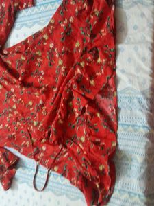 Bright Red Florals Wrap Dress