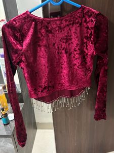 Party Wear Red Velvet With rhinestone top