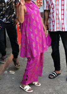 Pink Printed Halter Neck Kurta Set