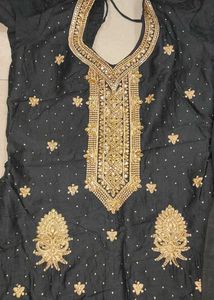 Black &amp; Gold Embroidered Trouser Suit
