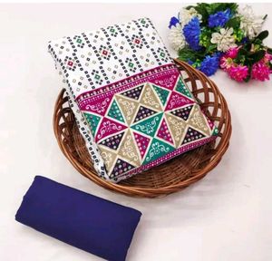 Printed Poly Crepe Fabric - Navy Blue, 4 Meters