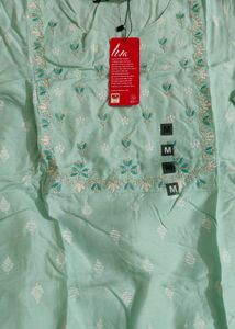 Pantaloons Light Blue Embroidered Kurti - Size M