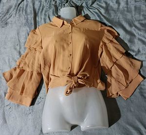 Ruffle Sleeve Tie-Front Top