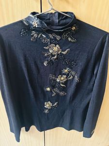 Embroidered Black Top