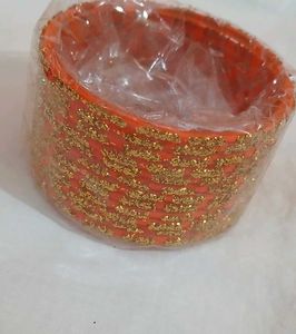 Orange Glass Bangle With Gold Glitter
