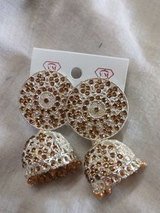 Jhumka Earrings - Turquoise &amp; Gold