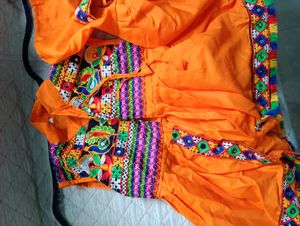 Orange Embroidered Kurta Navratri Kediyu