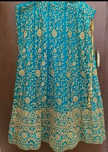 Teal &amp; Gold Embroidered Lehenga