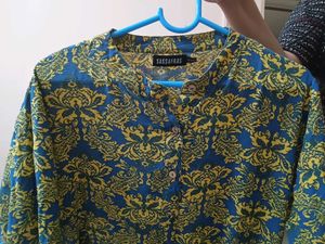 Elegant Blue And Yellow Printed Dress