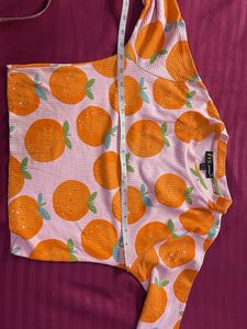 Orange Print Long Sleeve Top