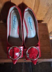 Red Heels with Buckle Detail