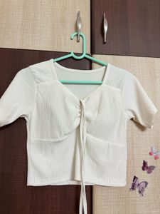 White Tie-Front Crop Top
