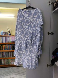 Blue Floral Ruffle Skirt