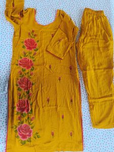 Hand-Painted Floral Kurta Set