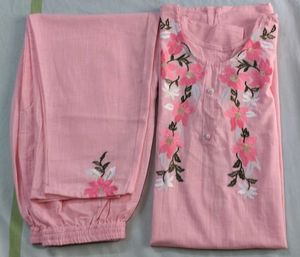 Pink Floral Embroidered Kurti Set