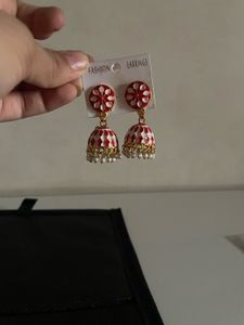 Red &amp; White Jhumka Earrings ❤️🤍🥰