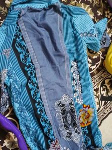 Blue Floral Print Pakistani Dress