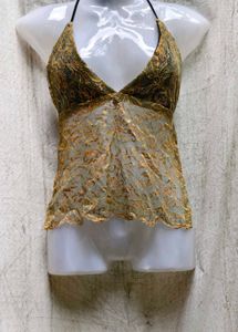 I. Gold Lace Halter Top