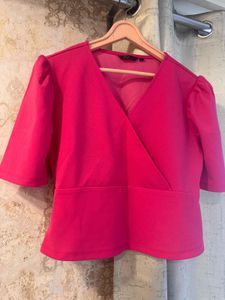 Pink Puff Sleeve Wrap Top, Bust-32
