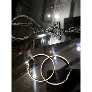 Oxidy Chain Pendant And Ring Earrings, Jacket
