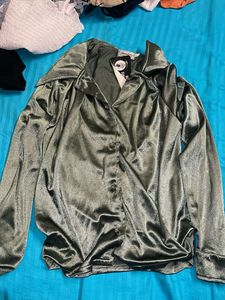 Vintage Olive Velvet Button Down