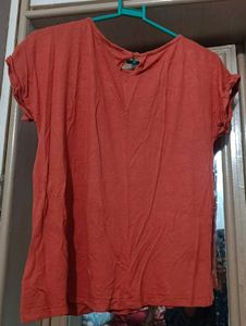 Coral Top with Lace Detail