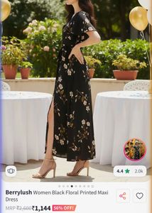 Floral Print Black Maxi Dress