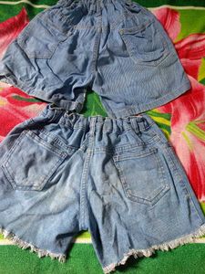 Denim Shorts with Lace &amp; Fringe Details