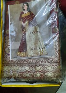 Elegant Maroon &amp; Gold Saree