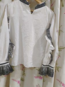 White Lace Trimmed Top