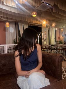 Blue Sleeveless Cowl Neck Top