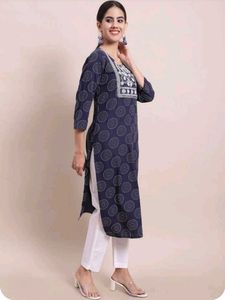 Blue Circle Print Kurti with Embroidered Detail