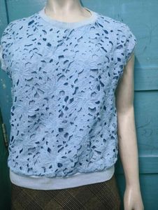 Blue Floral Lace Top