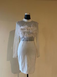 White Feather Sheer Mini Dress