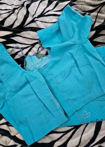 Blue Saree With Stiched Blouse