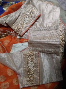 Golden &amp; Orange Saree With bluose