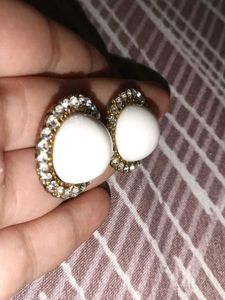 Vintage Style White &amp; Gold Earrings
