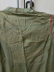 Olive Green Tunic Dress with Red Trim