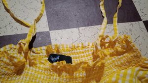 Yellow Gingham Off-Shoulder Top