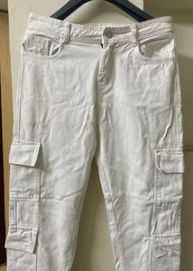 Denim Cargo 8-Pockets Jeans White Colour