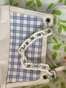 White-blue Check Sling Bag 💼
