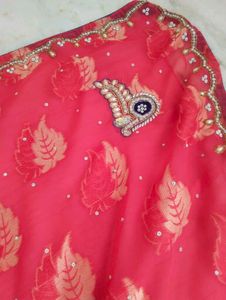 Elegant Pink Embroidered Saree