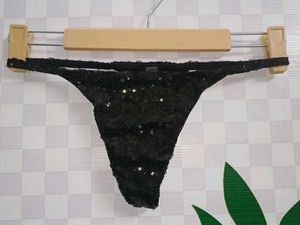 (1300)Black Sequin Thong