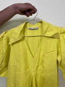 Yellow Poplin Midi Dress