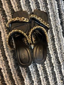 Zara Chain Detail Heeled Mules