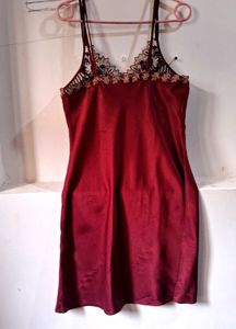 Red Lace Trim Slip Dress